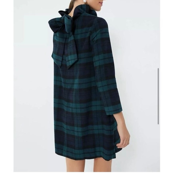 NWT Tuckernuck Green Blackwatch Plaid Daphne Wool Dress Wmns L Bow Detail - Picture 5 of 8